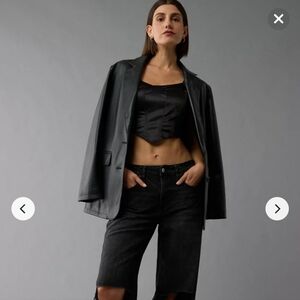 American Eagle Black Leather Bomber Jacket